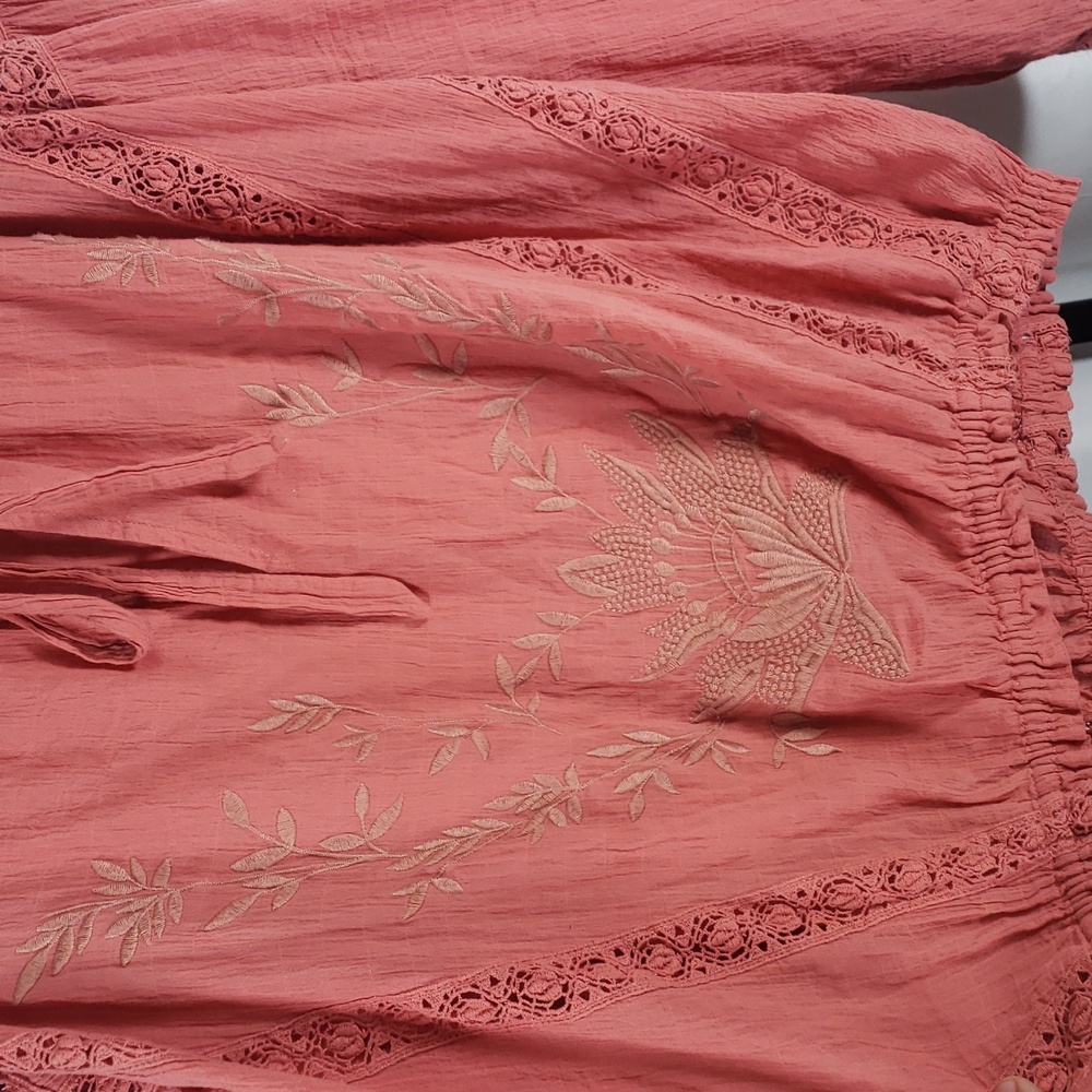 Free People Dusty Rose Maria Maria Lace‎ Peasant Blouse with Embroidery - SZ M - Picture 7 of 11